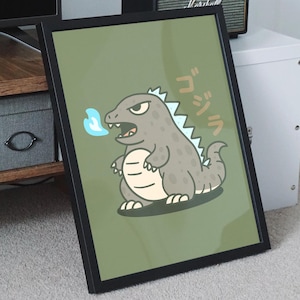 Godzilla Anime wall art print cute monster cartoon japan illustration dinosaur hanging wall decor nursery wall poster vibrant pop culture