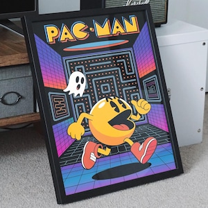arcade poster Pacman retro video game print 80s gaming decor wall art for gamers nostalgic illustration vibrant pop culture gift