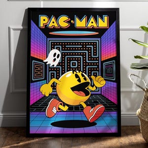 Arcade Poster Pacman Retro Video Game Print 80s Gaming Decor Wall Art ...