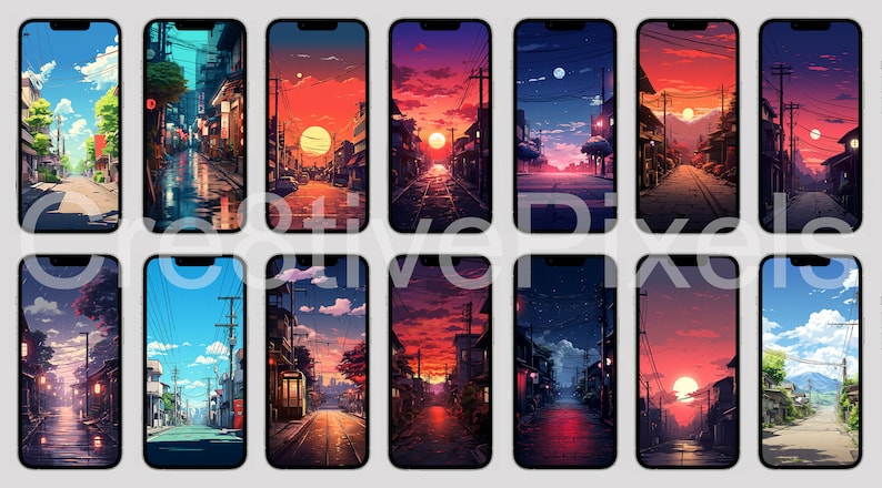 Anime iphone Wallpaper Bundle, Japanese Background, Android Wallpaper, Pastel Anime Wallpaper, Minimalist Wallpaper, Lofi Wallpaper