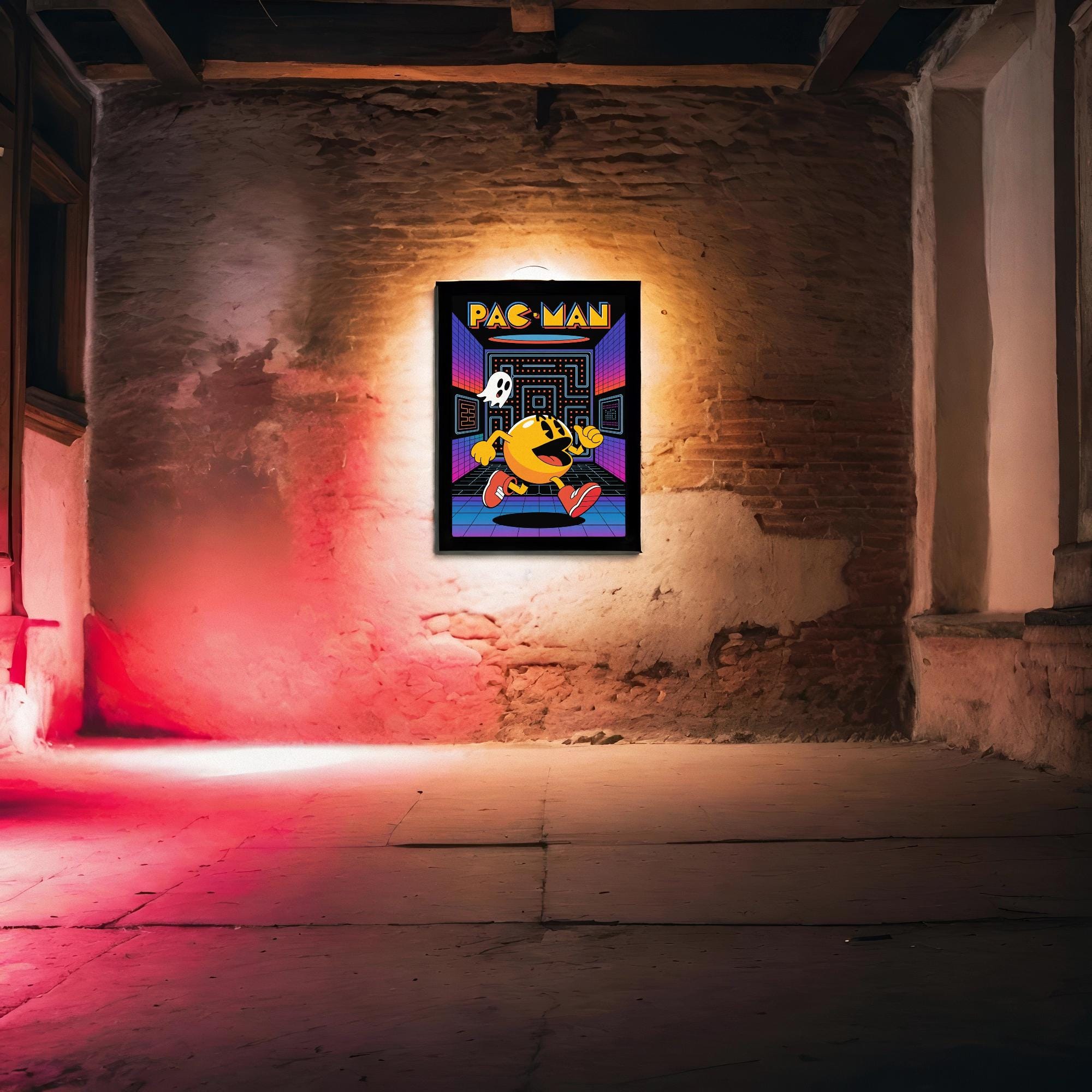 Arcade Poster Pacman Retro Video Game Print 80s Gaming Decor Wall Art ...