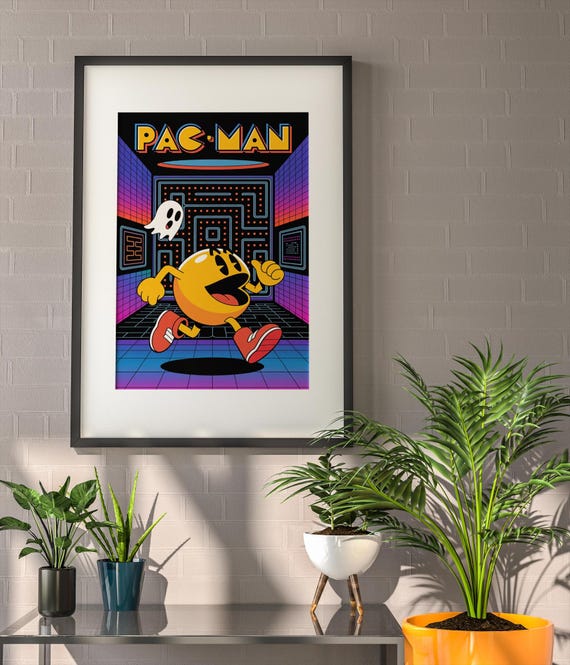Arcade Poster Pacman Retro Video Game Print 80s Gaming Decor Wall