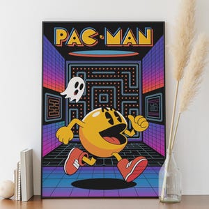 Arcade Poster Pacman Retro Video Game Print 80s Gaming Decor Wall Art ...