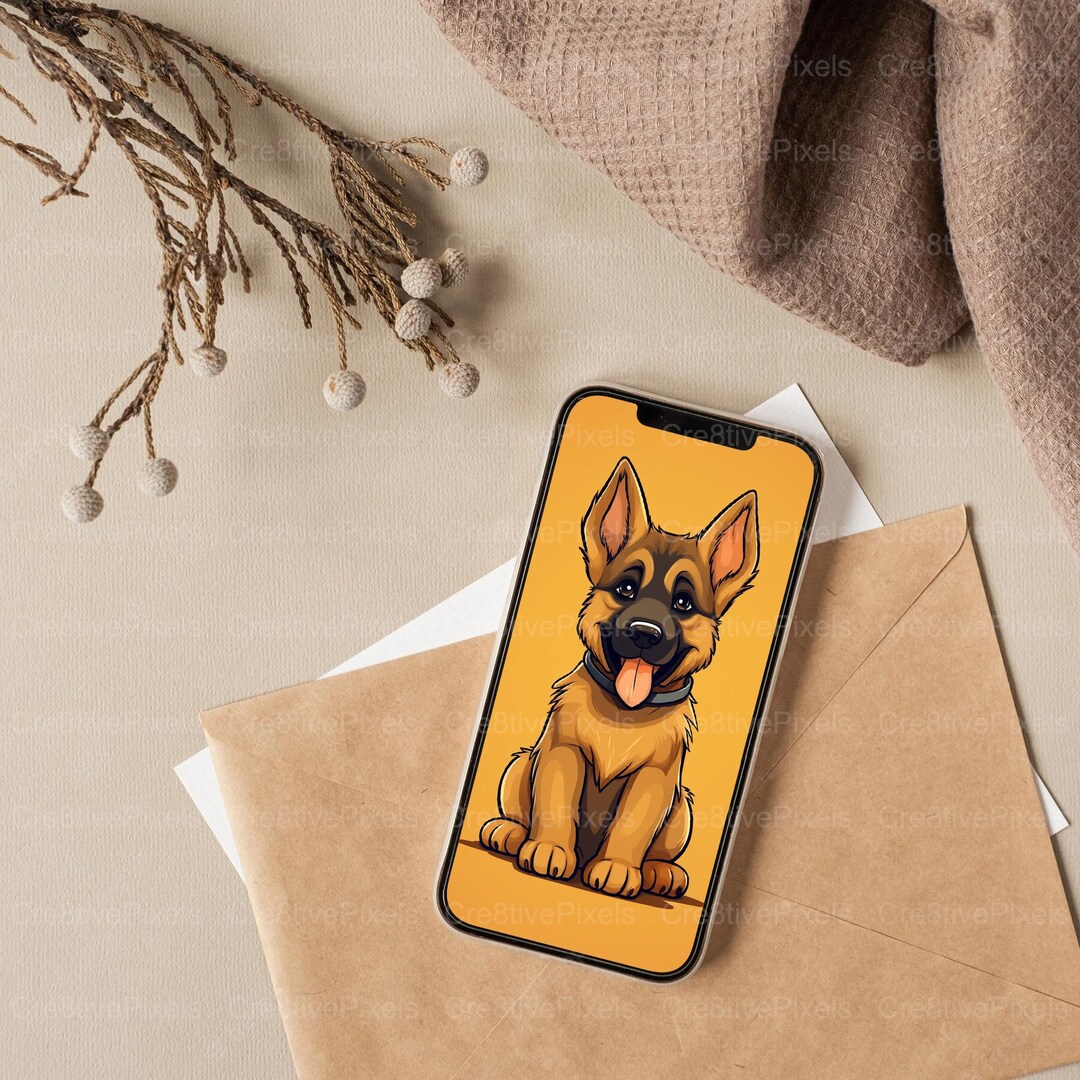 Minimal Handpainted German Shepherd Dog iPhone Wallpaper Etsy