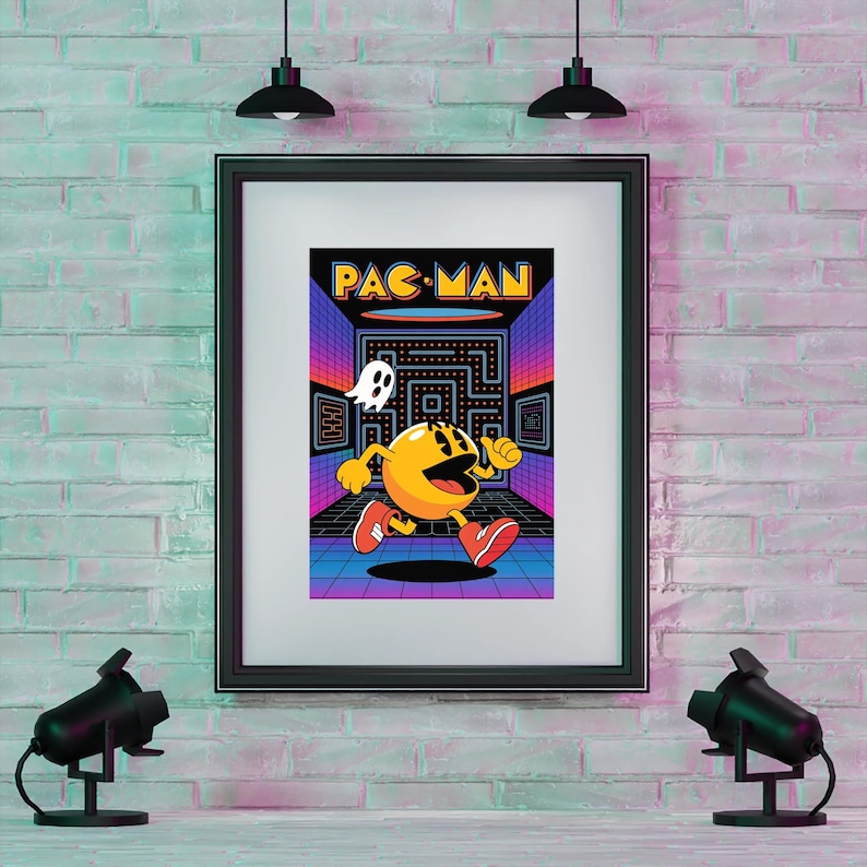Arcade Poster Pacman Retro Video Game Print 80s Gaming Decor Wall Art ...