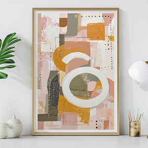 Wall art neutral abstract modern geometric painting earthy tones pastel color decor minimal boho canvas print contemporary artwork