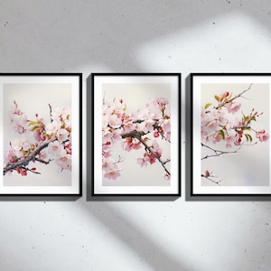 花柄の壁飾り 桜 アパート 廊下 壁掛け 3点セット 桜の花 デジタル絵画 和風木版画 プリント可能 額入り
