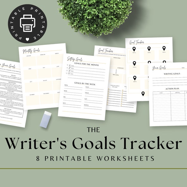 Writing Goals | Goal Setting Worksheets for Writers| SMART goals method | Goal Trackers | Monthly & Daily Goals Tracker