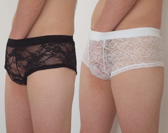 Male Soft Comfortable Stretch Lace Booty Short Transparent Boxer Trunks Underwear Jox Shorts