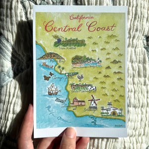 California Central Coast Watercolor Map Art postcard | 5”x7”