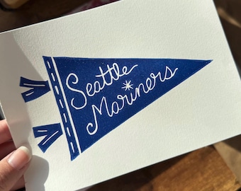 Seattle Mariners baseball pennant flag linocut print | 5”x7”