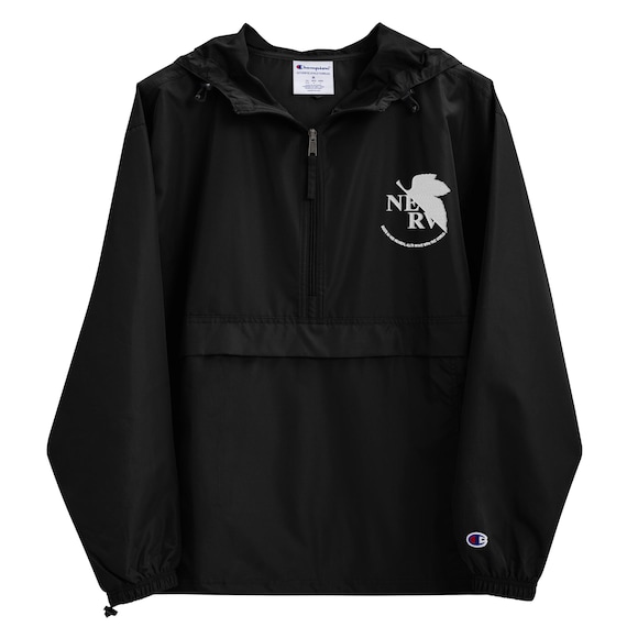 ありすけ　EVANGELION ナイロンブルゾン ブラック　Ｌ Neon Genesis Evangelion - Nerv Logo Champion Jacket - Etsy
