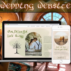 Herr der Ringe Hochzeitswebsite | Sofortiger digitaler Download | Bearbeitbare Canva Vorlage | Herr der Ringe Hobbit Mittelerde Karte | Mobile & Desktop
