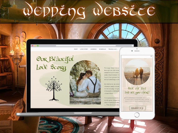 Elven Wedding Website Template: Editable Canva Design
