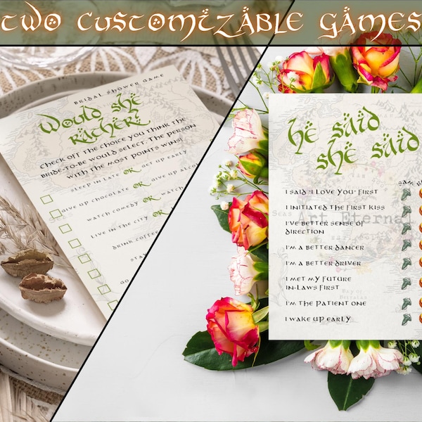 Fantasy Wedding Game Duo | Elven Hobbit Bridal Shower (Editable Canva Templates)