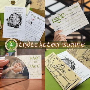 LOTR Hochzeitseinladung BUNDLE | Sofortiger digitaler Download | Bearbeitbare Canva-Vorlagen | Herr der Ringe Hobbit Mittelerde | Selbstdruck