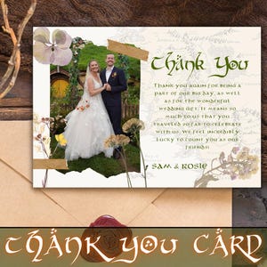 LOTR Hochzeit Dankeskarte | Sofortiger digitaler Download | Bearbeitbare Canva Vorlage | Herr der Ringe Hobbit Mittelerde Karte | Selbstdruck