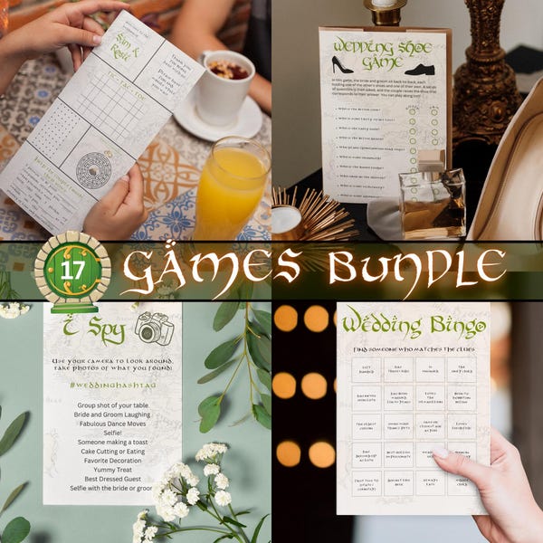Middle-Earth Wedding Game Bundle | Elven Hobbit Party (Canva Templates)