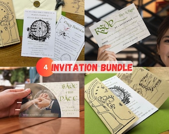 LOTR Wedding Invitation BUNDLE Instant Download Digital Canva Editable Template - Lord of the Rings / Hobbit - 4 DIY Self Print Templates