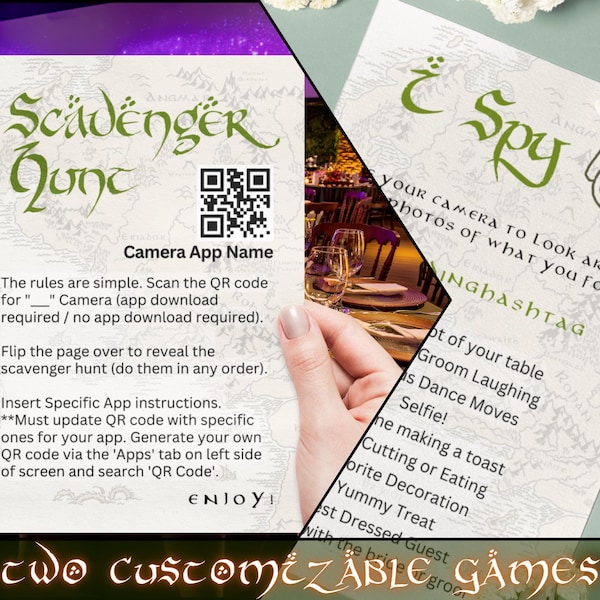 Elven Wedding Scavenger Hunt & I-Spy Game | Middle-Earth Reception (Editable Canva Templates)
