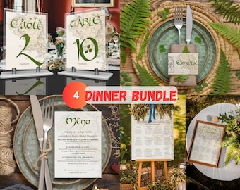 LOTR Wedding Dinner BUNDLE Instant Download Digital Canva Editable Template - Lord of the Rings / Hobbit - 4 DIY Self Print Templates