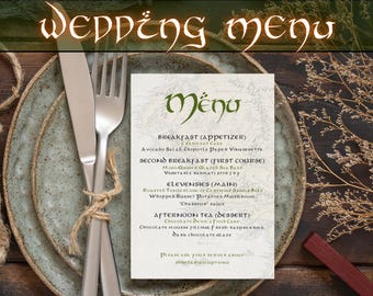 Elfen Hochzeitsmenü Vorlage | Mittelerde Karte, bearbeitbare Canva (Digitaler Download)