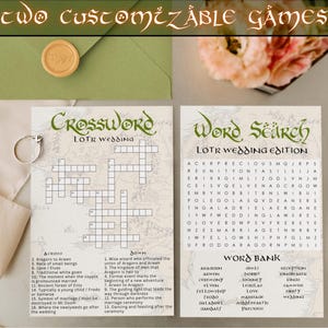 Rustic Middle-Earth Wedding Games | Crossword & Word Search (Editable Canva Templates)