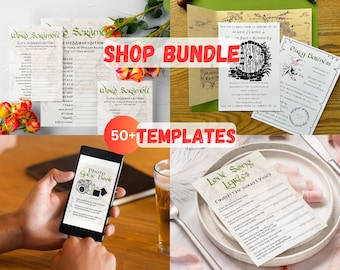 LOTR Wedding SHOP Bundle Instant Download Digital Canva Editable Template - Lord of the Rings / The Hobbit - DIY Self Print 50+ Templates