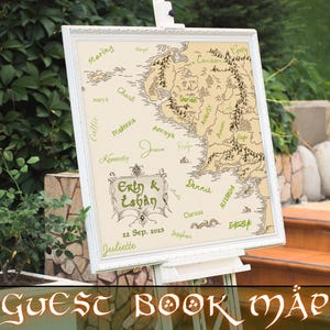 Herr der Ringe Hochzeitsgästebuch Karte | Sofortiger digitaler Download | Bearbeitbare Canva Vorlage | Herr der Ringe Hobbit Mittelerde Karte | Selbstdruck