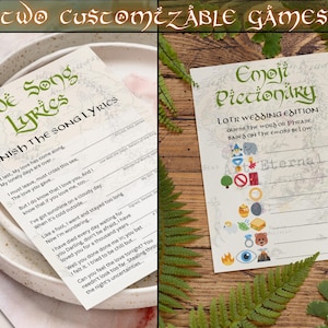 Elven Wedding Games: Emoji Pictionary & Love Song - Middle Earth (Canva Printable, Digital Download)