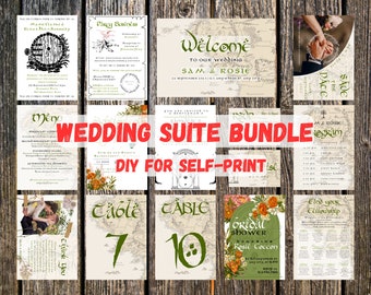 LOTR Wedding Suite DIY Bundle Instant Download Digital Canva Editable Template - Lord of the Rings / The Hobbit - DIY Self Print