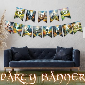 Banner per feste LOTR Download immediato Modello modificabile digitale Canva - Il Signore degli Anelli / Lo Hobbit / Fai da te Stampa / Compleanno Terra di Mezzo