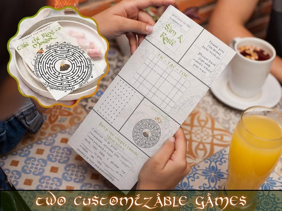 Fantasy Wedding Game Sheet & Maze | Elven Hobbit Party (Canva Templates)