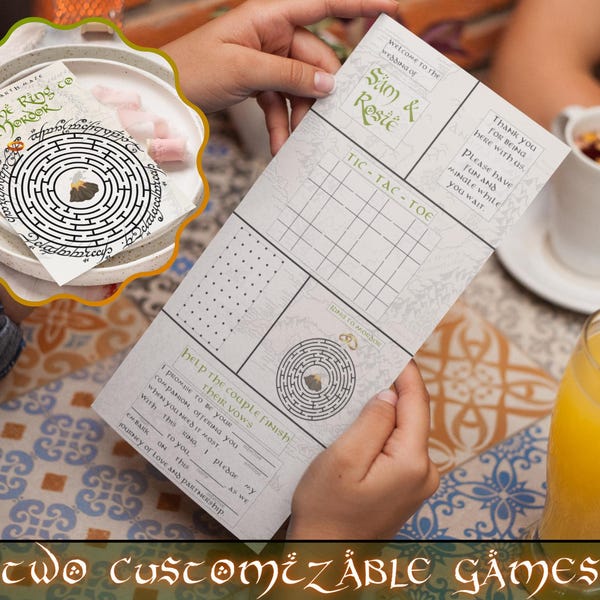 Fantasy Wedding Game Sheet & Maze | Elven Hobbit Party (Canva Templates)