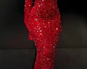 Red sequin dress, mermaid prom gown, women evening dress,African women dress, wedding dress, homecoming dress ,bridal gown