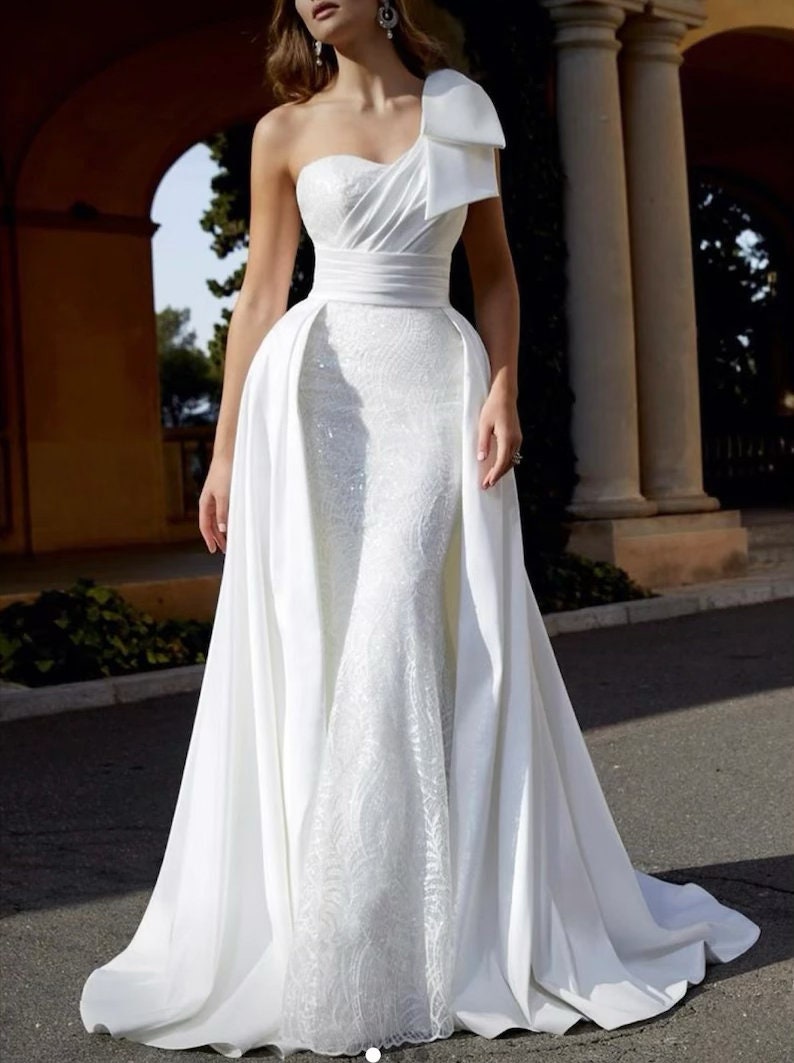 Mono Trap Long White Dress , Mermaid Prom Gown, Women Evening Dress ...