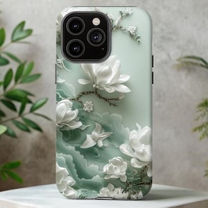 MagSafe Asiatische Jade Magnolie Blumen chinesische Blumen japanische Kunst Tough Phone Case Geschenk / iPhone 16, 15, 14, 13, 12, 11, X, 8, 7, Samsung