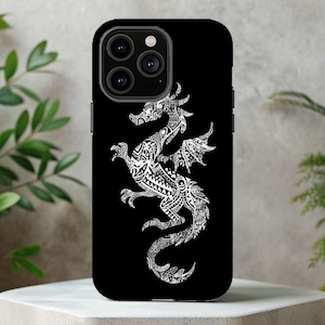 Mandala Dragon Phone Case, Tough Phone Cases for iPhone & Samsung, Tribal Fantasy Design, MagSafe Compatible, Protective Cover Gift