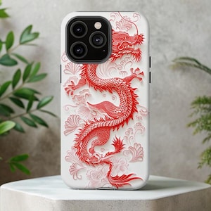 MagSafe Asian Red Dragon Chinese Lunar New Year Paper Cutout Year of the Dragon Art Phone Case / iPhone 15, 14, 13, 12, 11, X, 8, 7, Samsung