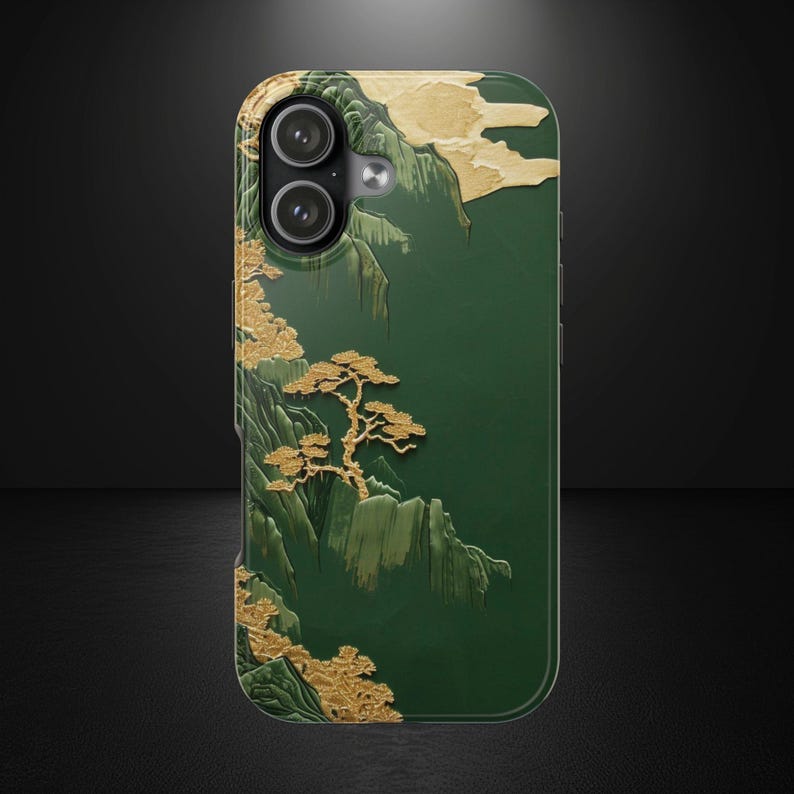 Embroidered Chinese Landscape iPhone Case, Green Mountain Design, iPhone, Samsung image 9