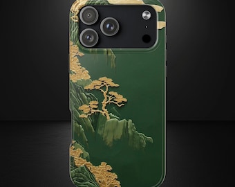 Embroidered Chinese Landscape iPhone Case, Green Mountain Design, iPhone, Samsung