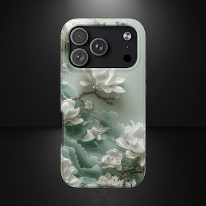 Jade Magnolia Phone Case, Asian Floral Art Design for iPhone & Samsung, MagSafe Compatible