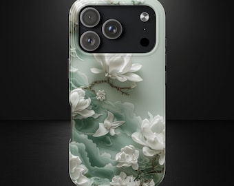 Jade Magnolia Phone Case, Asian Floral Art Design for iPhone & Samsung, MagSafe Compatible