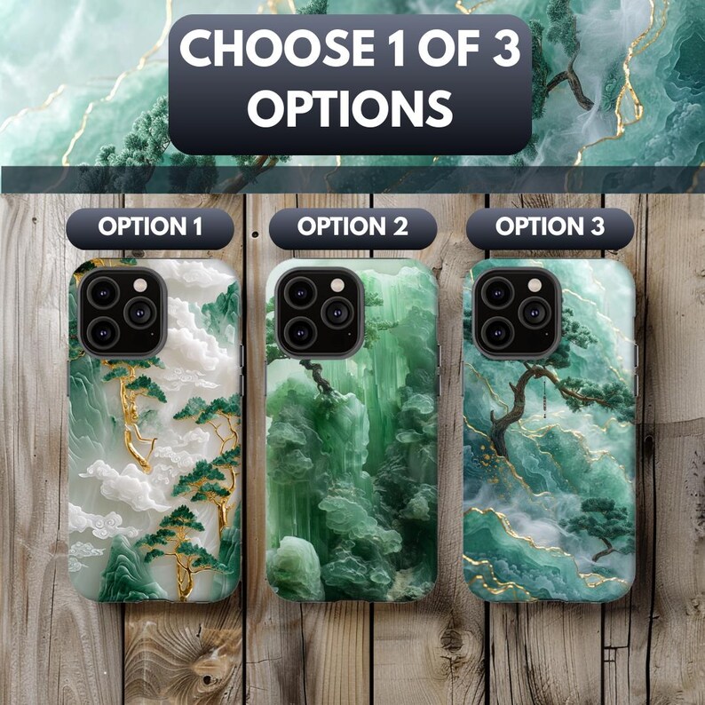 Asian Jade Landscape Phone Case, Elegant Carved Aesthetic for iPhone & Samsung, MagSafe Compatible image 2