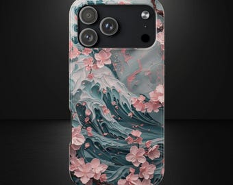 Kirschblüten Wave Handyhülle, japanische Sakura Ocean Art für iPhone & Samsung, MagSafe kompatibel