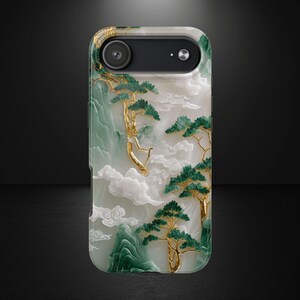 Asian Jade Landscape Phone Case, Elegant Carved Aesthetic for iPhone & Samsung, MagSafe Compatible image 12