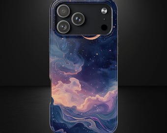 Dreamy Night Sky Phone Case, Celestial Moon, Stars Aesthetic for iPhone & Samsung, MagSafe Compatible