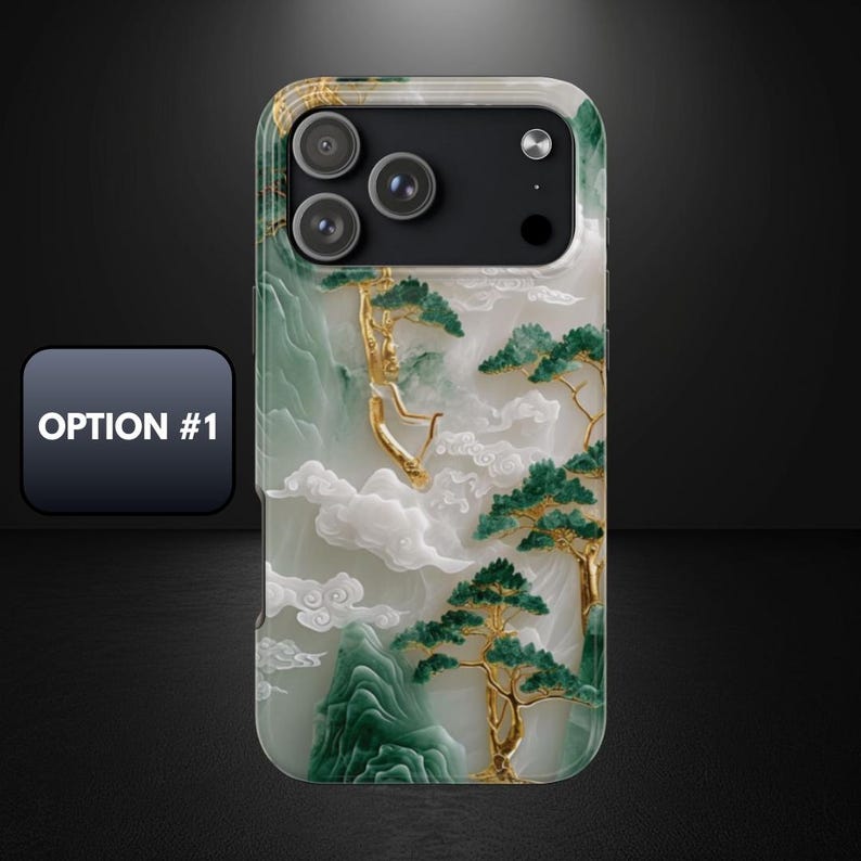 Asian Jade Landscape Phone Case, Elegant Carved Aesthetic for iPhone & Samsung, MagSafe Compatible image 4
