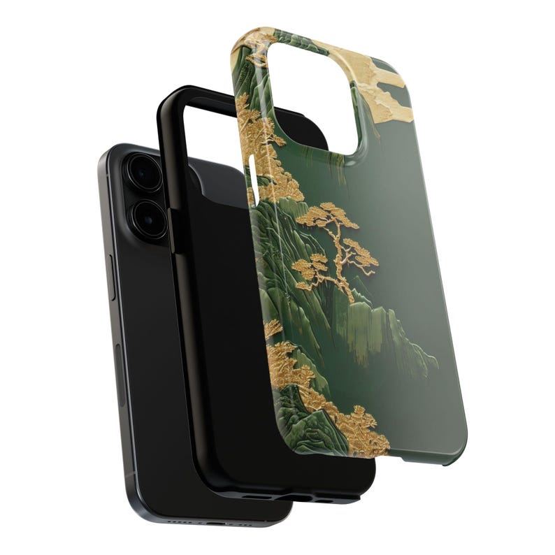 Embroidered Chinese Landscape iPhone Case, Green Mountain Design, iPhone, Samsung image 5