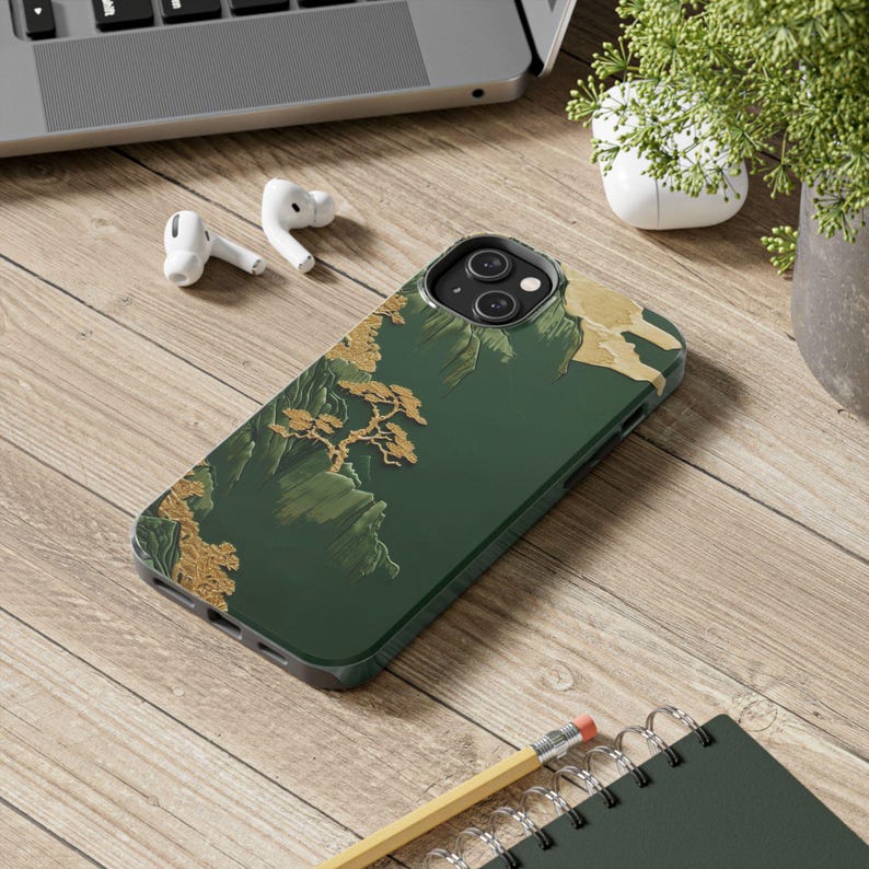 Embroidered Chinese Landscape iPhone Case, Green Mountain Design, iPhone, Samsung image 12